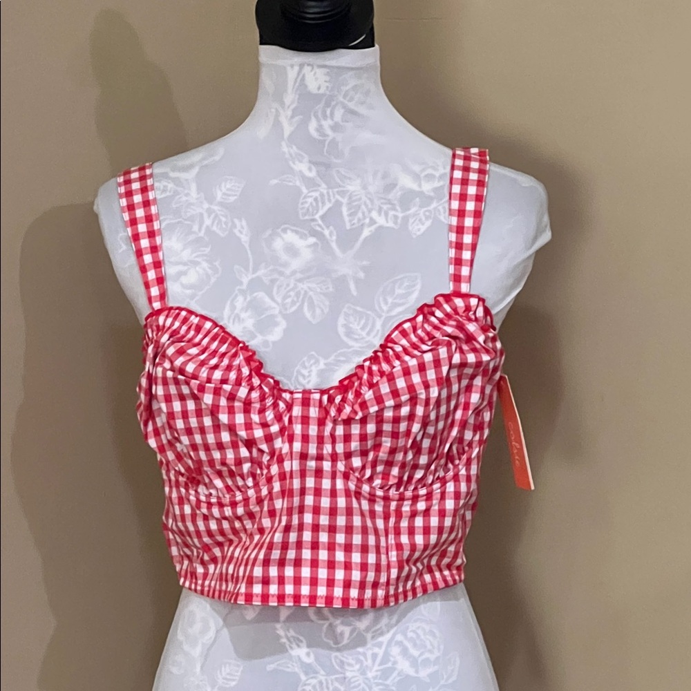 Colsie Gingham Red and White corset bra size XL 38DD 40D